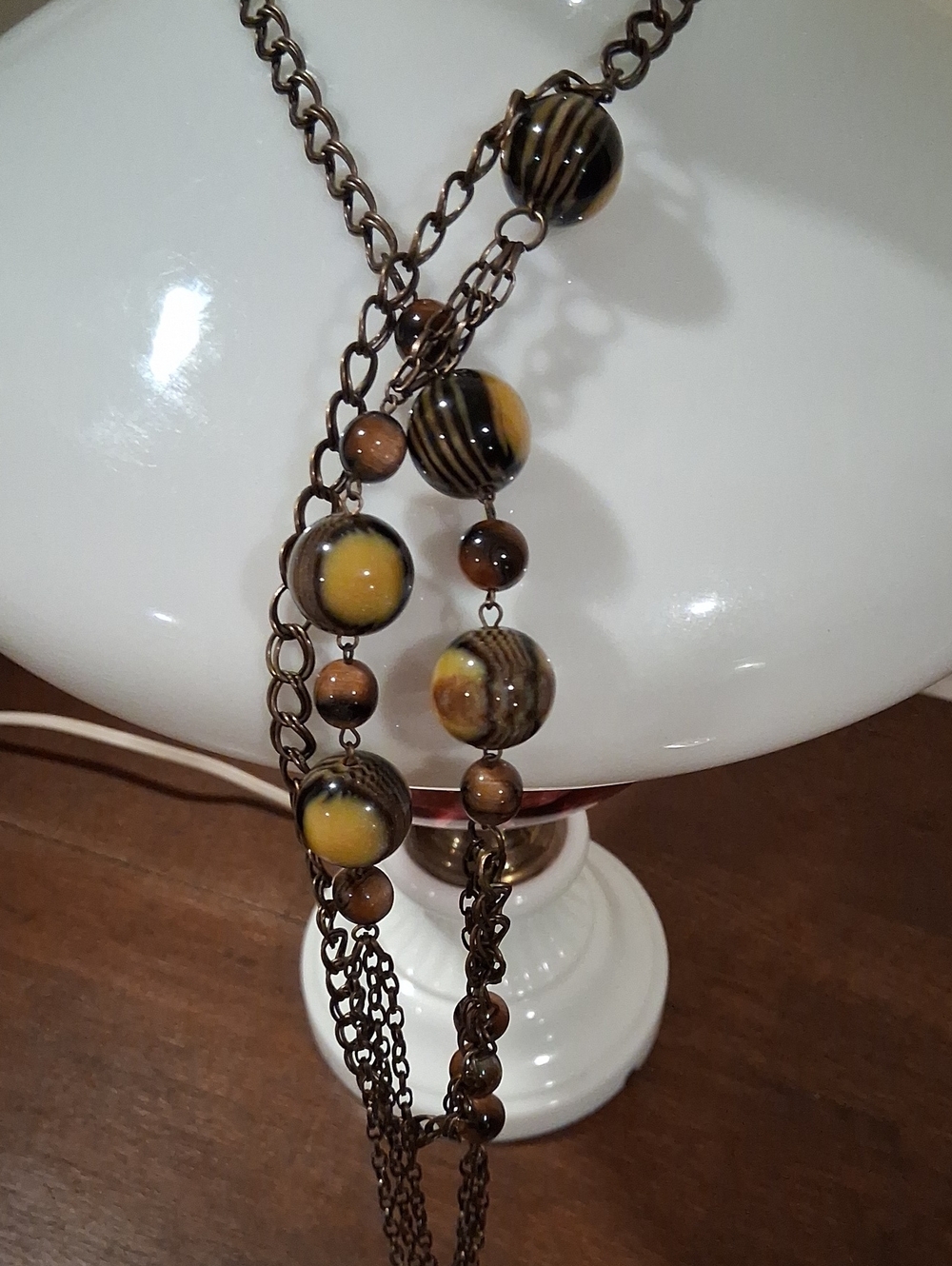 Multi-Chain Yellow and Brown Bead Necklace
